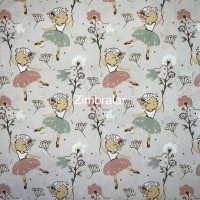 Tecido Popeline Rosado Bailarinas Flores e Passaros 1.50m largura, Le Tissu By Domotex Tecido Popeline Rosado Bailarinas Flores e Passaros 1.50m largura, Le Tissu By Domotex